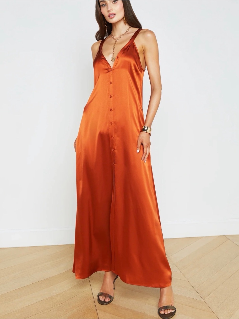 L'AGENCE Kellen Button Front Dress in Sienna.
